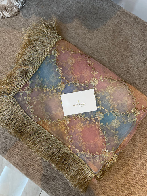 Pastel multi and gold embroidered scarf - House Of Swavo