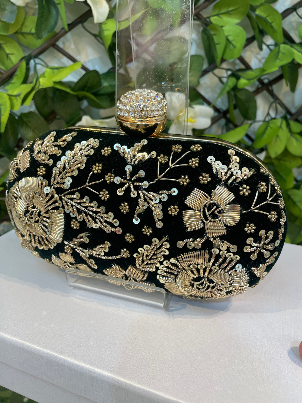 Green Velvet Oval Clutch - House Of Swavo