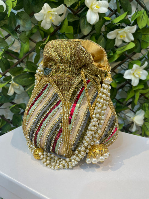 Multi gold and Pearl Potli Bag - House Of Swavo