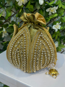Gold Embellished Potli Bag - House Of Swavo