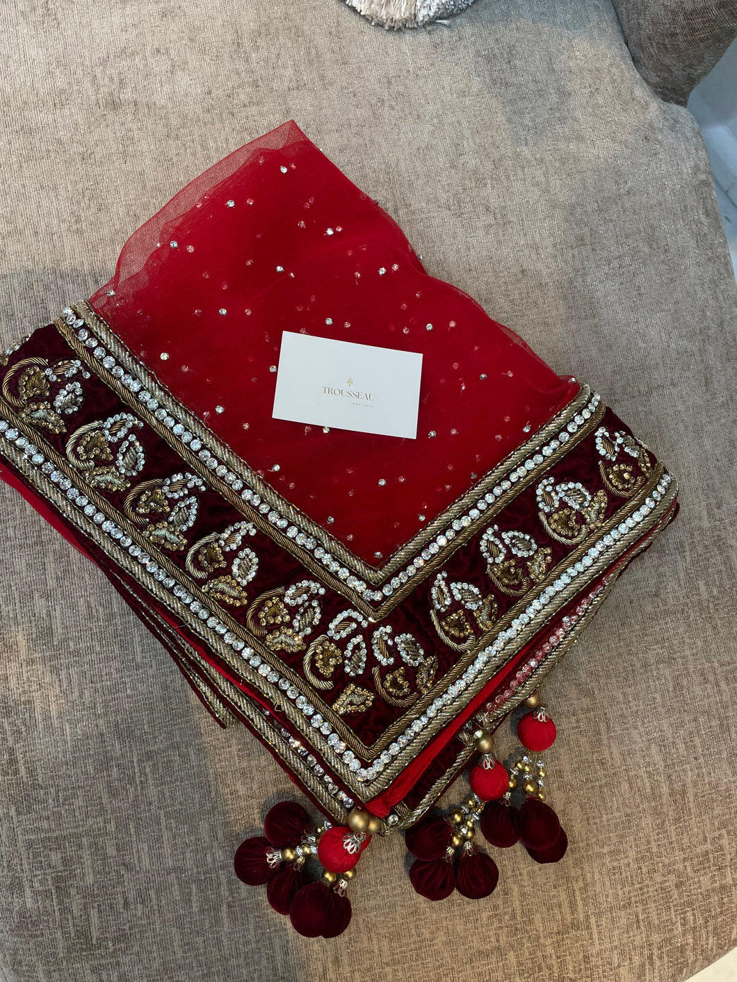 Maroon and gold bridal scarf - House Of Swavo