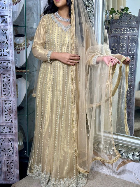 Gold Long Embellished Gown - House Of Swavo