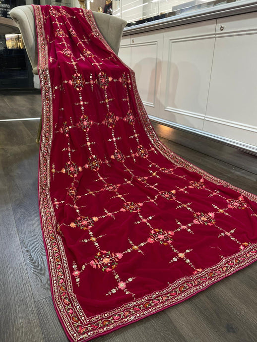Red Multi Velvet Scarf - House Of Swavo