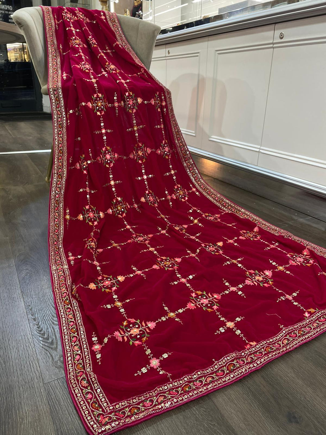 Red Multi Velvet Scarf - House Of Swavo